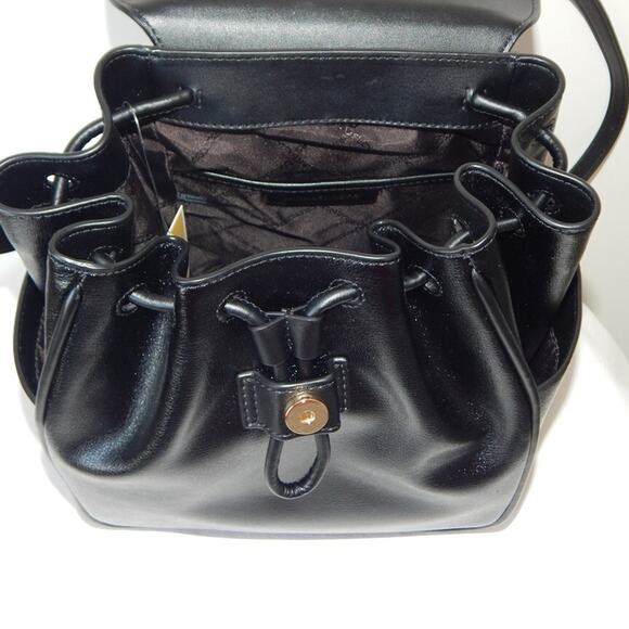 Michael Kors CHERYL Leather Drawstring Flap Logo Medium Backpack Black NWT main image 4